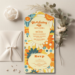 Invitation Tout En Un Super marguerite floral jaune & orange mariage