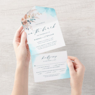 Invitation Tout En Un Sur la plage Boho Floral Aquarelle Floral Mariage
