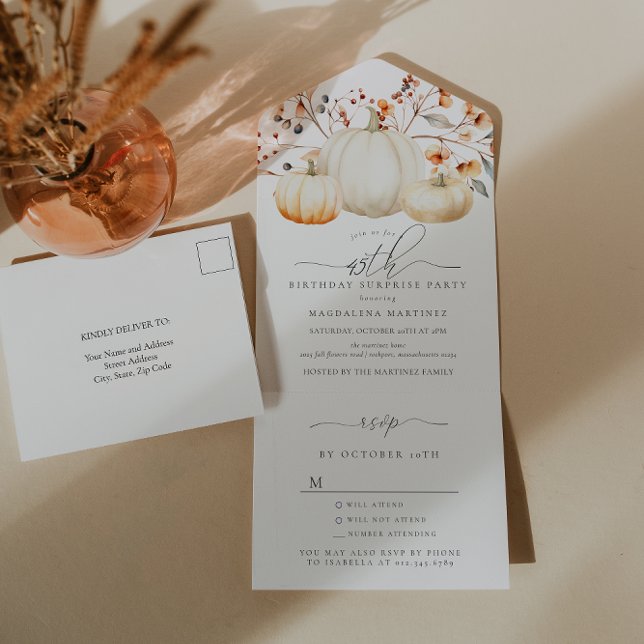 Invitation Tout En Un SURPRISE FÊTE 45e anniversaire Citrouille congé d' (Créateur téléchargé)