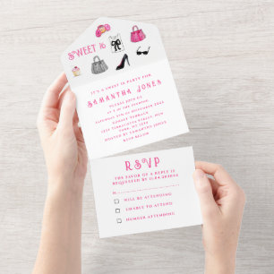 Invitation Tout En Un Sweet 16 Mode rose mignon Seize Fille Élégante