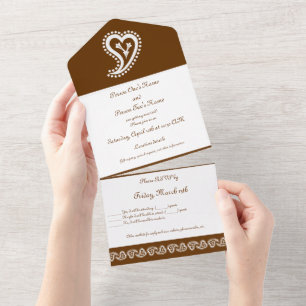 Invitation Tout En Un Sweet Paisley Hearts au chocolat
