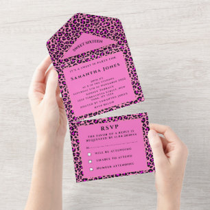 Invitation Tout En Un Sweet sixteen Empreinte de léopard Girly Pretty Ro