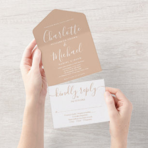 Invitation Tout En Un Tan Elegant Script moderne minimaliste Mariage