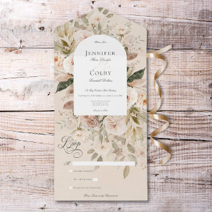 Invitation Tout En Un Tan Neutre Rustique Et Arche Florale De Crème Pas
