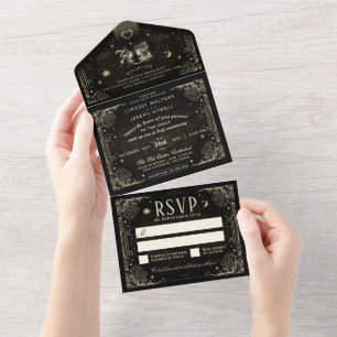 Invitation Tout En Un Tarot Halloween "Ensemble avec" Mariage tout en un