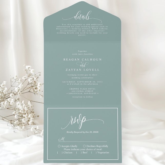 Invitation Tout En Un Teal Poussiéreux Écriture Simple Moderne (Créateur téléchargé)
