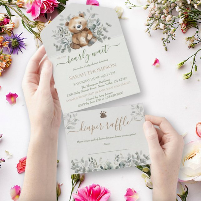 Invitation Tout En Un Teddy Bear mignonne Genre Neutre Baby shower bébé  (Créateur téléchargé)