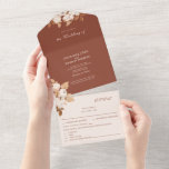 Invitation Tout En Un Terracotta All in One Wedding Inviter RSVP<br><div class="desc">Envoyez facilement l'invitation et RSVP tout en extraordinaire vos invités avec votre belle terre cuite Boho All In One faire-part de mariage. Ce design présente des pivoines blanches, de l'hortensia et des feuilles dorés sur un arrière - plan en terre cuite clair et foncé. Trouvez les produits et ensembles correspondants...</div>