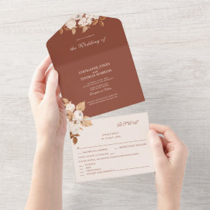 Invitation Tout En Un Terracotta All in One Wedding Inviter RSVP