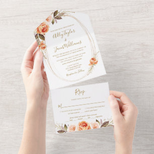 Invitation Tout En Un Terracotta Boho Floral Bural Orange Mariage de aut