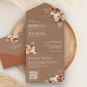 Invitation Tout En Un Terracotta Floral Fleur sauvage Mariage beige