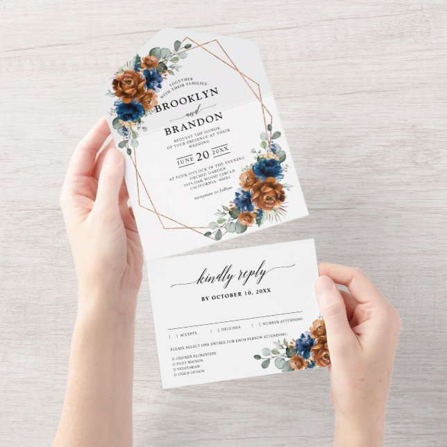 Invitation Tout En Un Terracotta Marine Bleu Vert Mariage géométrique (Déchirure)