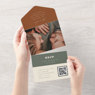 Invitation Tout En Un Terracotta minimaliste Mariage photo QR Code RSVP