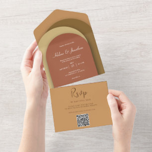 Invitation Tout En Un Terracotta moderne QR Code minimaliste Mariage