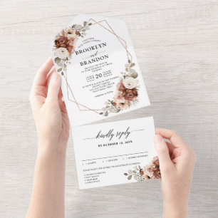 Invitation Tout En Un Terracotta Pampas Grass Russe Mariage géométrique