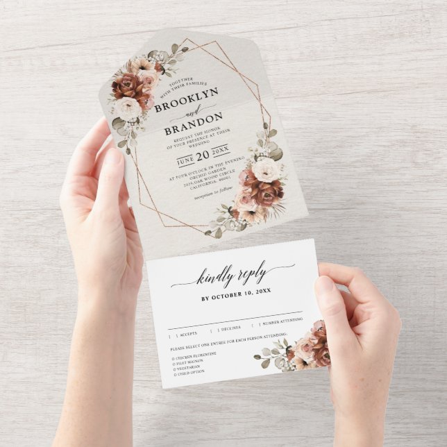 Invitation Tout En Un Terracotta Pampas Grass Rustique Mariage géométriq (Déchirure)