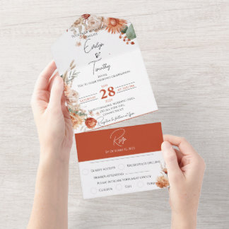 Invitation Tout En Un Terracotta Rustic Floral tout en un mariage Invite