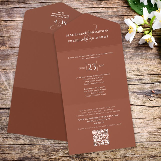Invitation Tout En Un Terracotta Simple Élégant Budget QR Code Site Web (Créateur téléchargé)