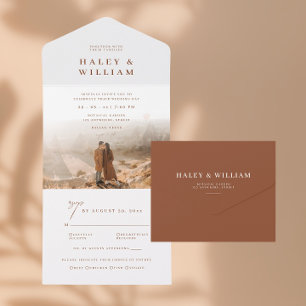 Invitation Tout En Un Terracotta Simple Minimaliste Boho Photo Mariage
