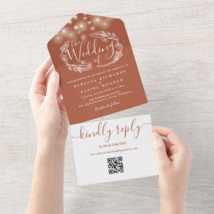 Invitation Tout En Un Terracotta String Lights QR Code Mariage