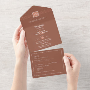 Invitation Tout En Un Texte rose monochrome 3in1 en terre cuite Mariage