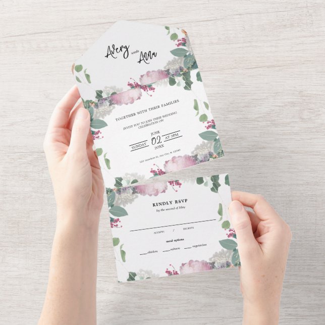 Invitation Tout En Un Thème de mariage floral (Déchirure)