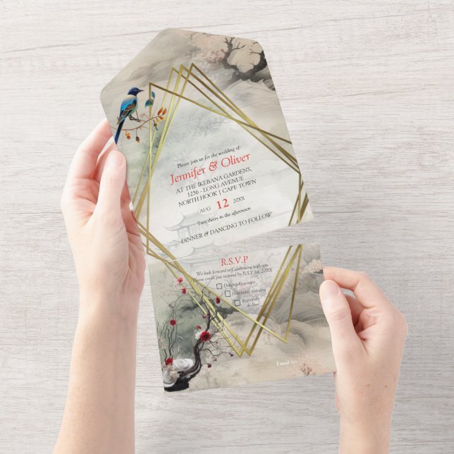 Invitation Tout En Un Thème japonais Sérénité et Tranquilité (Déchirure)