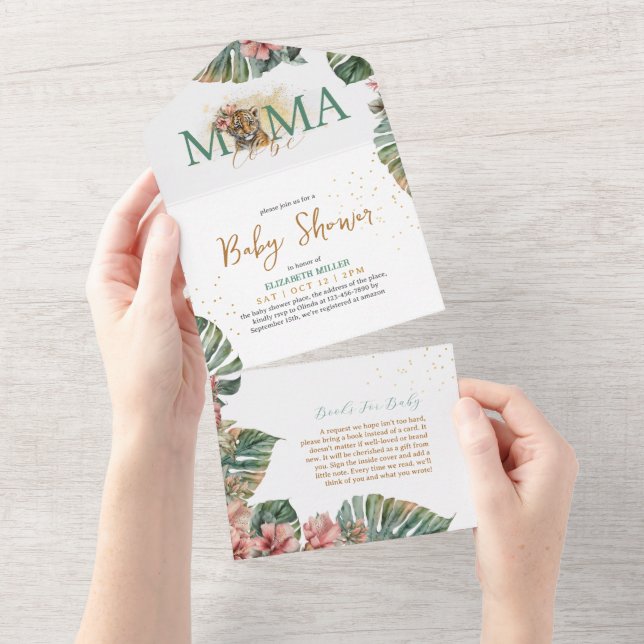 Invitation Tout En Un Tiger Safari animal mignon Jungle bébé fille douch (Déchirure)