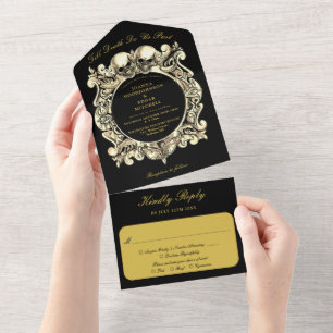 Invitation Tout En Un Till Death Gothique Noir Et Or Mariage Monogramme