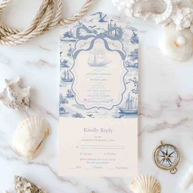 Invitation Tout En Un Toile Chic Mariage de mâchoire nautique (Créateur téléchargé)