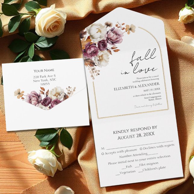 Invitation Tout En Un tomber amoureux | Mariage de automne d'arche flora (Créateur téléchargé)