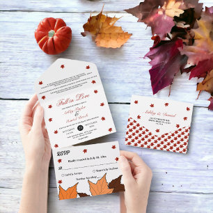 Invitation Tout En Un Tomber dans l'amour Élégant Feuille romantique Mar