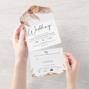Invitation Tout En Un Tone Naturel Boho sec Floral tout en un Mariage