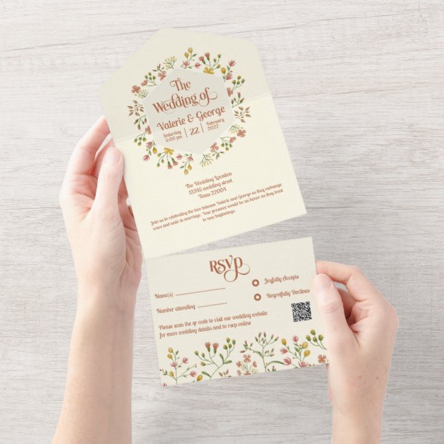 Invitation Tout En Un Tons de Terre rétro | Tout en un mariage (Déchirure)