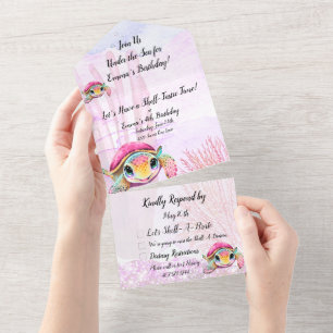 Invitation Tout En Un Tortue 4e anniversaire, sous la mer