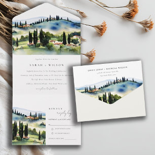 Invitation Tout En Un Toscane Italie Aquarelle Paysage Mariage