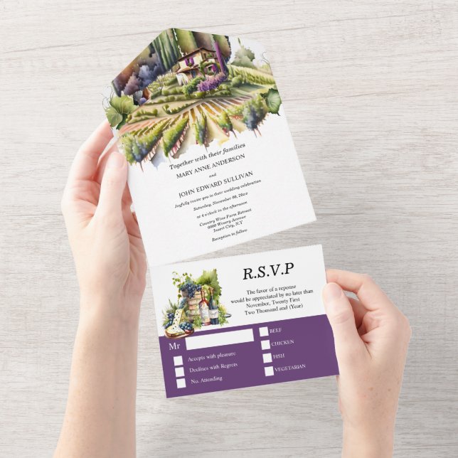 Invitation Tout En Un Toscane Italie cave lavendar Italie vignoble (Déchirure)