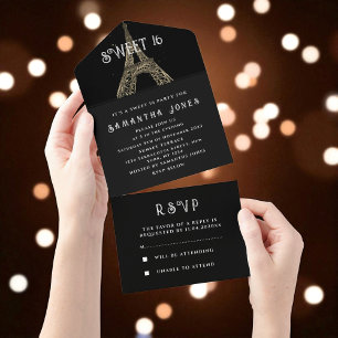 Invitation Tout En Un Tour Eiffel Sweet 16 Floral Seize Paris France 