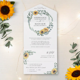 Invitation Tout En Un Tournesol Eucalyptus Feuille Mariage moderne