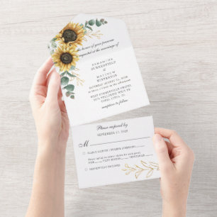 Invitation Tout En Un Tournesol Floral Eucalyptus Mariage de verdure