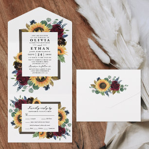 Invitation Tout En Un Tournesol Floral Pays Mariage de automne rustique