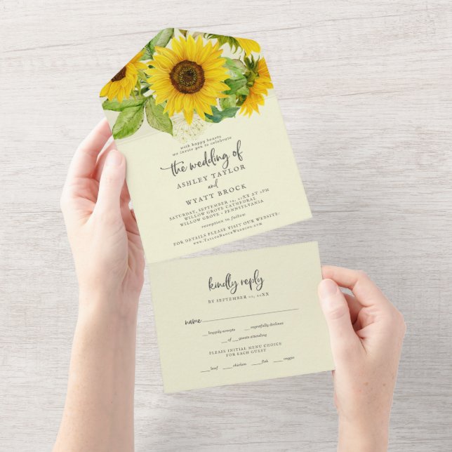 Invitation Tout En Un Tournesol | Mariage jaune (Déchirure)