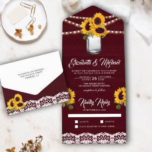 Invitation Tout En Un Tournesols en bois de Bourgogne Mariage Jar Mason