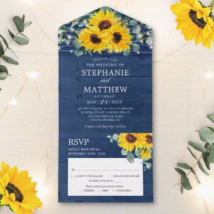 Invitation Tout En Un Tournesols Eucalyptus Chaîne Lumières Marine Maria