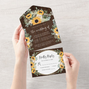Invitation Tout En Un Tournesols rustiques   Mariage floral aquarelle