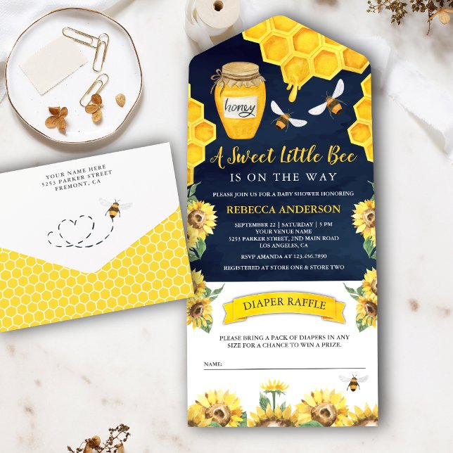 Invitation Tout En Un Tournesols rustiques Miel Bee Marine Baby shower b (Créateur téléchargé)