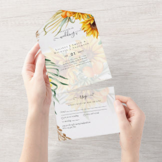 Invitation Tout En Un Tournesols Rustiques Pampas Mariage en herbe