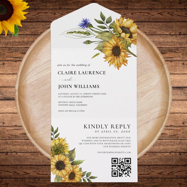 Invitation Tout En Un Tournesols rustiques Pays Code Qr RSVP Mariage (Créateur téléchargé)