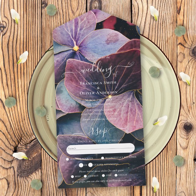Invitation Tout En Un Tout compris réponse mariage Hydrangeas Bleu Viole (Créateur téléchargé)