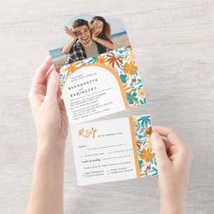 Invitation Tout En Un Tout en un Abstrait Fleur sauvage brillant mariage